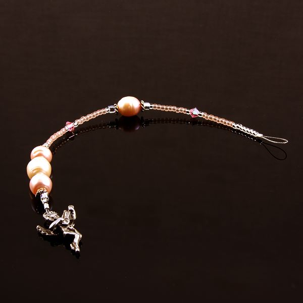 6 Inch Dangly-Bit:  Angel, Silver Plate with Peach Pearls