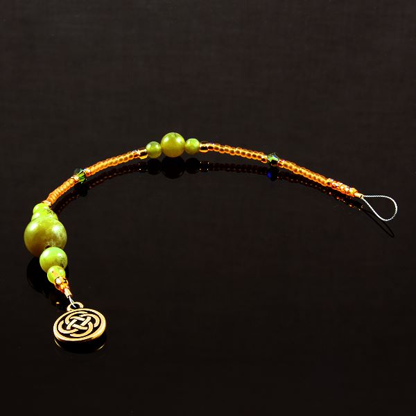 6 Inch Dangly-Bit:  Celtic Knot, Gold Plate with New Jade